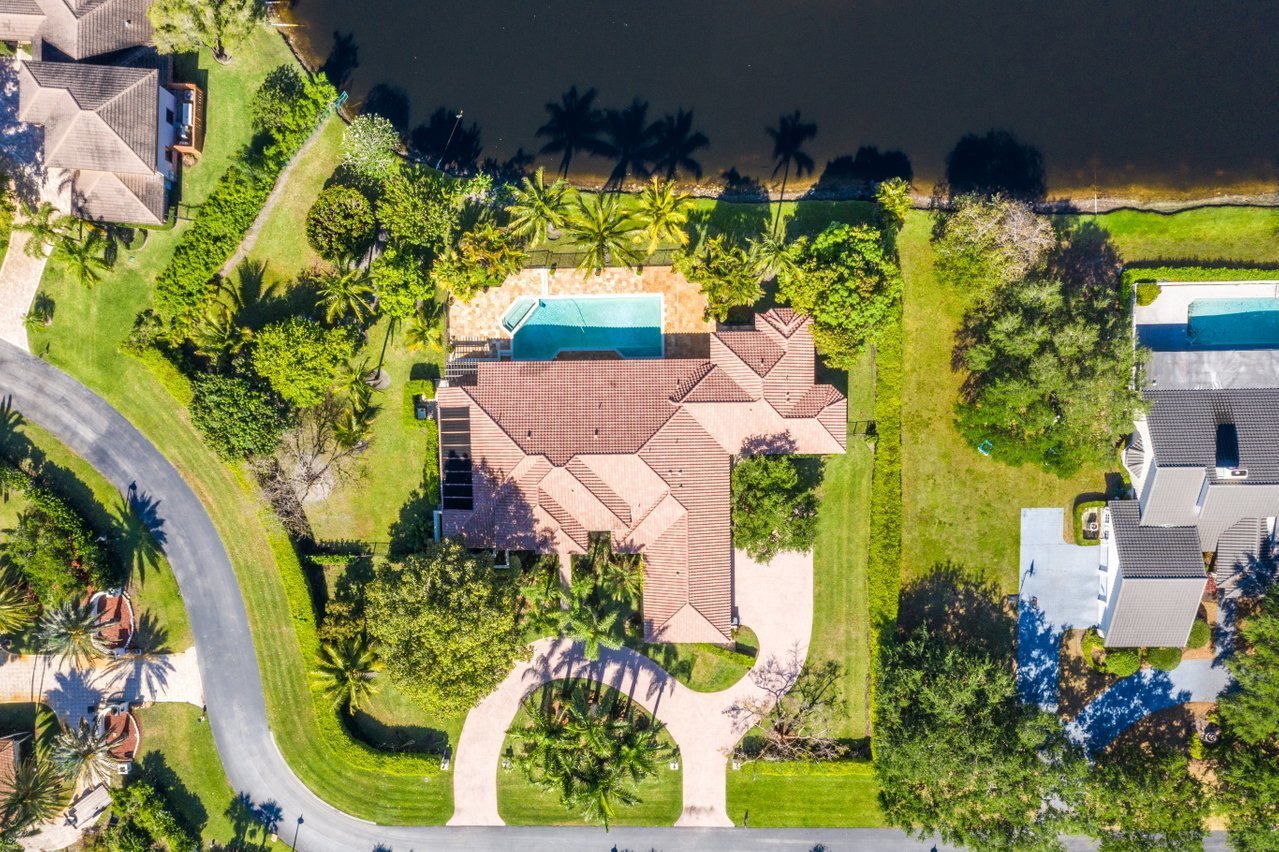 Aerial view of a property in a gated community in Boca Raton